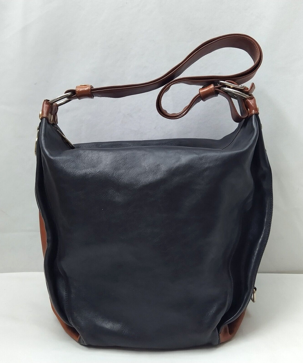 Marino Orlandi Black Leather Zipper Closure Convertible Crossbody Shoulder Bag